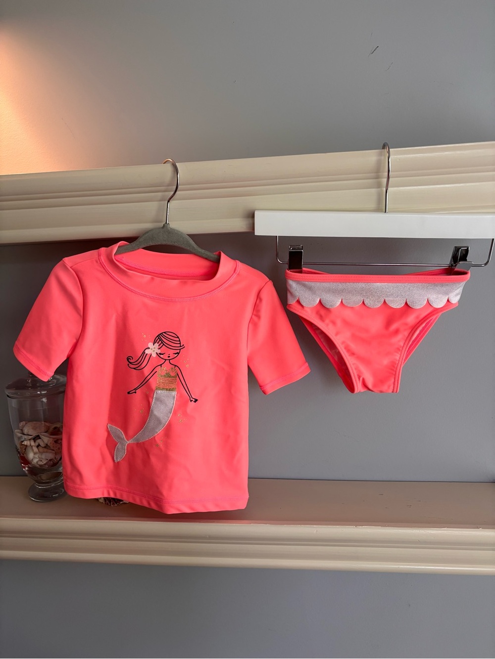 Carter's Neon Coral Pink Mermaid Rashguard Swim Set